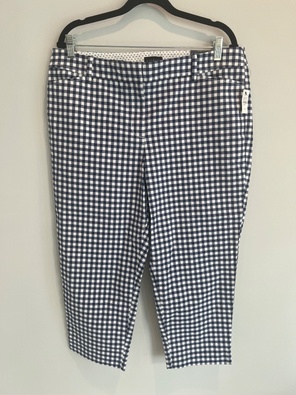 NWT Talbots Preppy Gingham Perfect Crop Pants Navy 14P